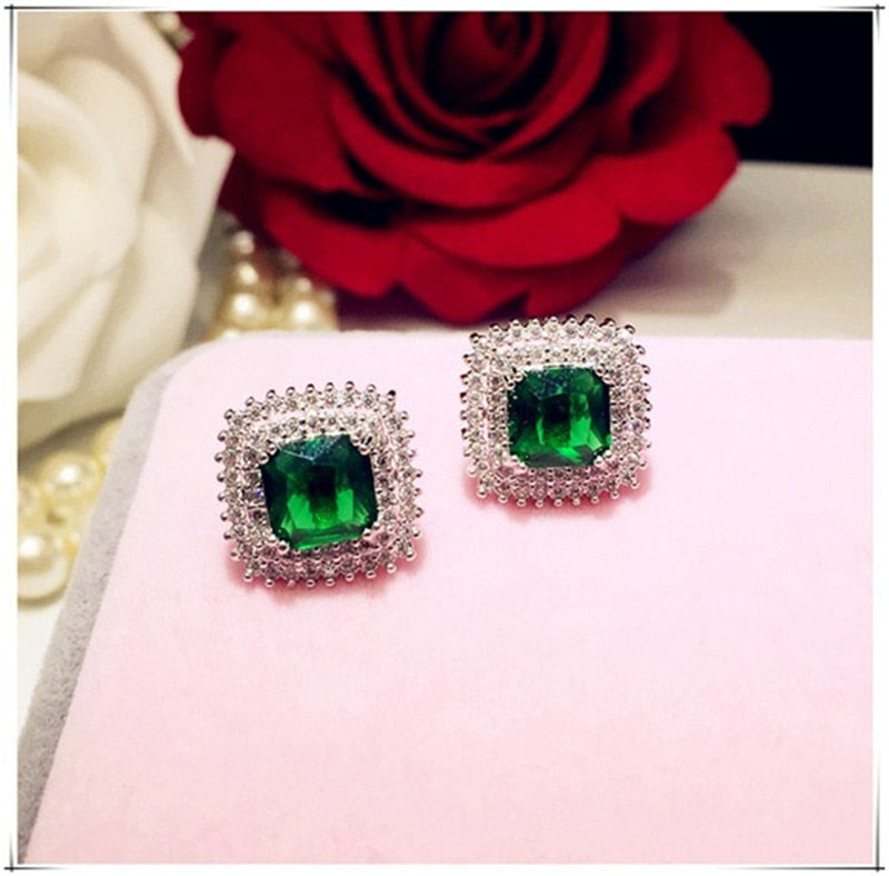 925 Sterling Drop Earrings For Women Artificial Emerald Vintage Fine Jewelry Cubic Zirconia Green Stone Luxury Eardrop Brincos