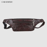 CARANFIER Mens Chest Bags Shoulder Messenger Bags PU Leather Casual Zipper Soft Male Classic Solid Color Travel Crossbody Bag