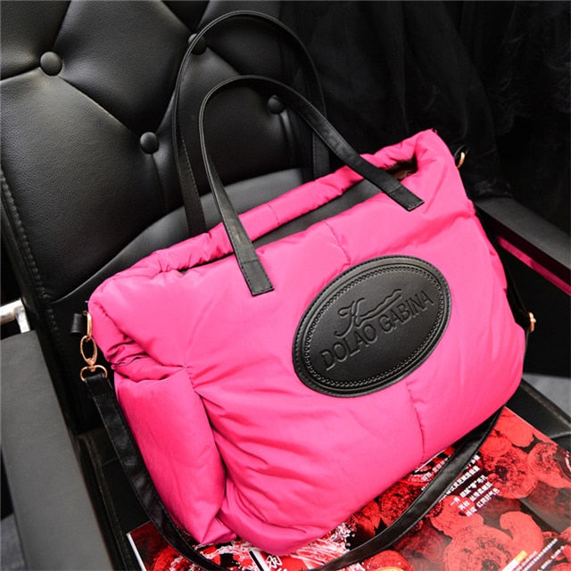 2021 Winter Space Cotton Bale Handbag Woman Casual Large Capacity Totes Bag Down Feather Padded Lady Shoulder Crossbody Bag