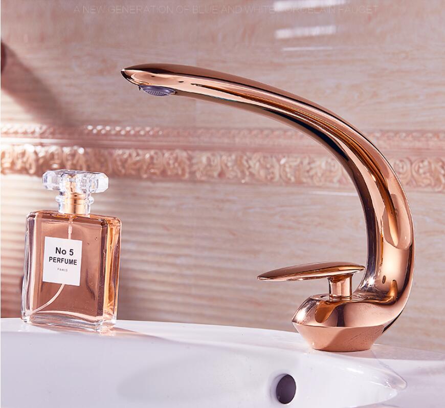 Rose Gold Basin Faucet Modern Bathroom Sink Mixer Tap Brass Wash basin Faucet Single Handle Single Hole Crane For Bathroom