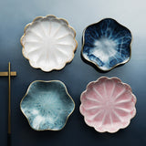 Beautiful Retro Lotus Ceramic Plate Porcelain Kiln Glazed Flower Dinner Plate Sauce Nuts Fruit Tray Party Snack Dishes Plate
