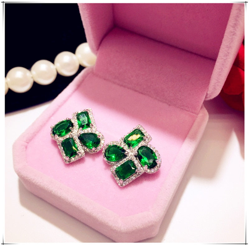 925 Sterling Drop Earrings For Women Artificial Emerald Vintage Fine Jewelry Cubic Zirconia Green Stone Luxury Eardrop Brincos