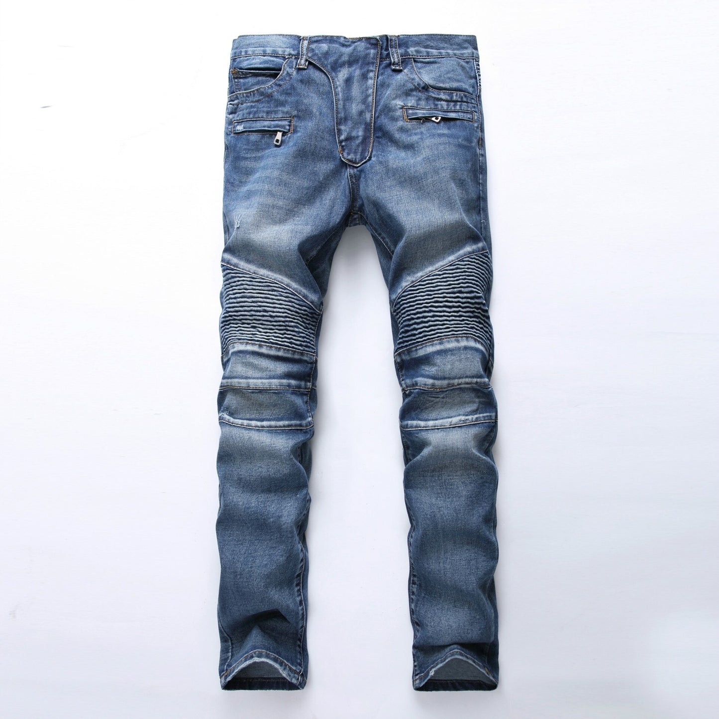 Trade Classic Retro Jeans Men Straight Slim Zipper Decoration Light Fold Skinny Denim Pants Fashion Stretch Hip Hop Jogger Jeans