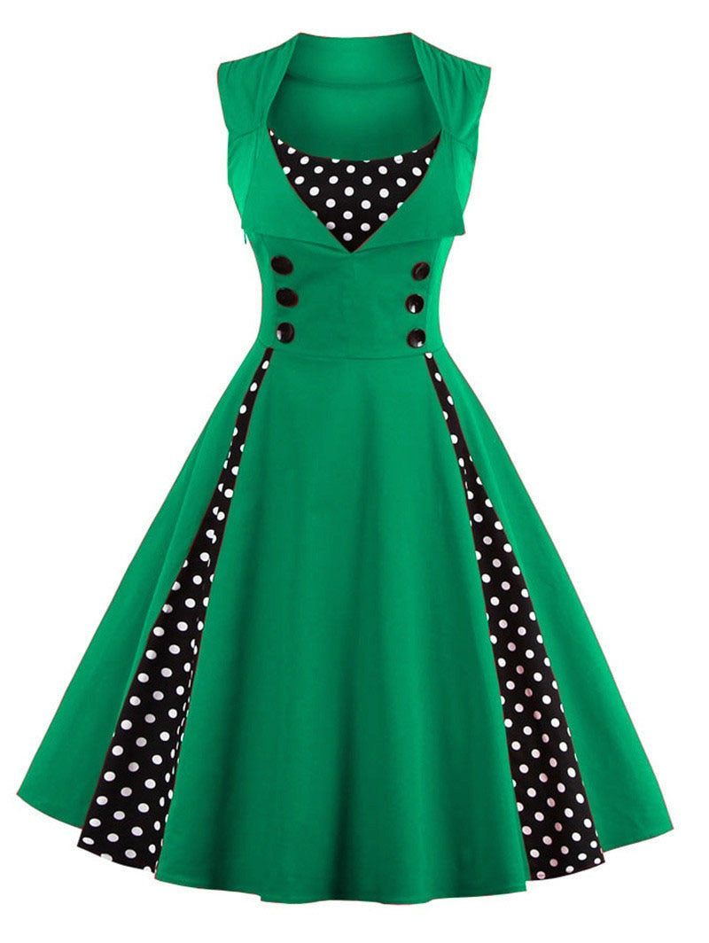 S-4XL Women Robe Retro  Vintage Dress 50s 60s Rockabilly Dot Swing Pin Up Summer Party Dresses Elegant Tunic Vestidos Casual