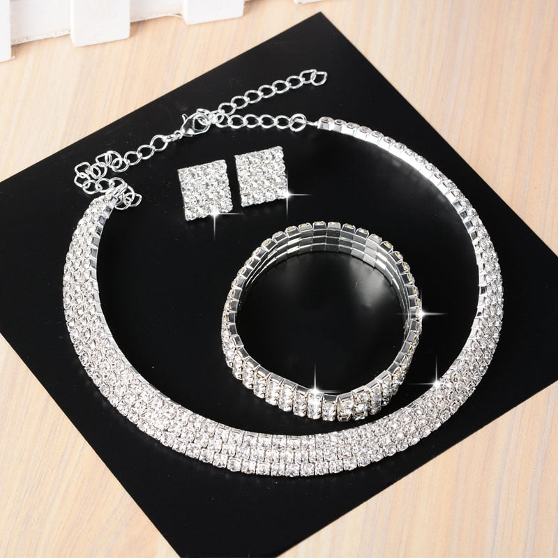 3 PCS Luxury Wedding Bridal Jewelry Sets for Women Necklace Bracelet Australia Crystal Long Earring Set