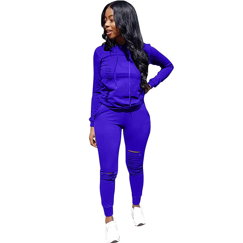 2021 New Two Piece Set Tracksuit Women Spring Sportwear Suit Hoodies Sweatshirt+Hollow Pants 2 Piece Set Women Outfits Sets