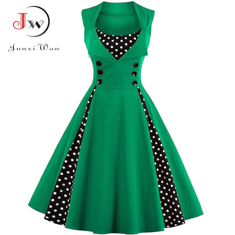 S-4XL Women Robe Retro  Vintage Dress 50s 60s Rockabilly Dot Swing Pin Up Summer Party Dresses Elegant Tunic Vestidos Casual