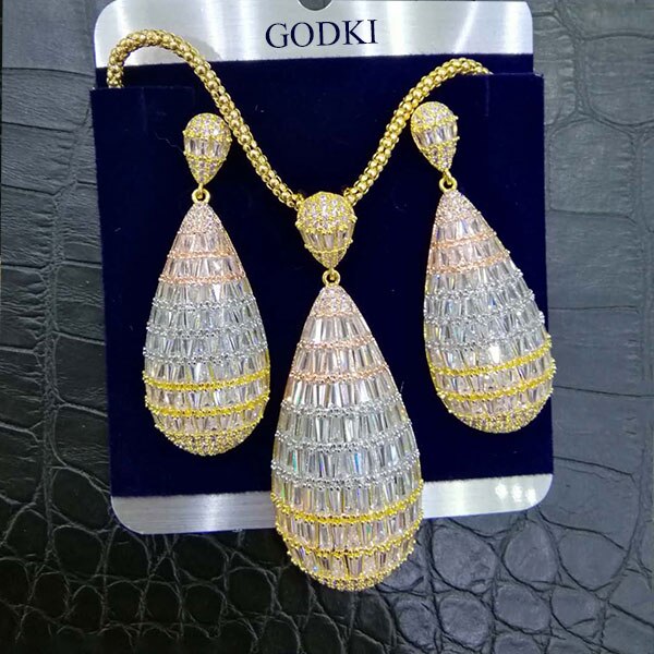 GODKI Luxury Water Drop Cubic Zircon Nigerian Necklace Earring Jewelry Sets For Women Wedding Indian Dubai Bridal Jewelry Sets