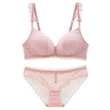 New Push Up Bra Set Sexy Women Underwear Set Lace Embroidery Pink Bow Adjusted Bras Wire-Free Lingerie Transparent Panties Set