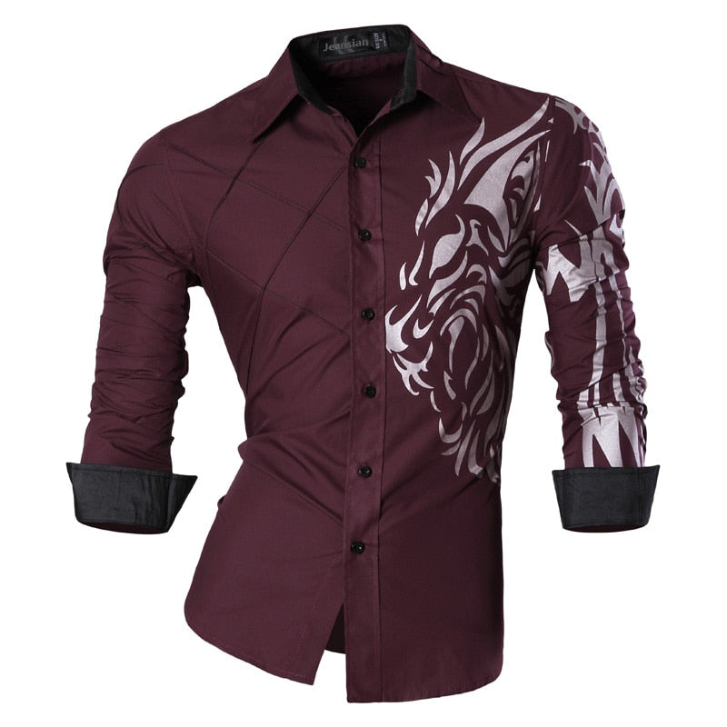 Jeansian Men's Fashion Dress Shirts Casual Long Sleeve Slim Fit Tatoo Stylish Z030