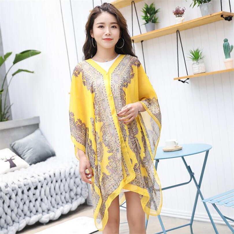 Boho Batwing Sleeve Chiffon Blouse Women Casual Floral Print Loose Kimono Shirts Big Size Beach Tunic Tops Peplum Blusa Robe