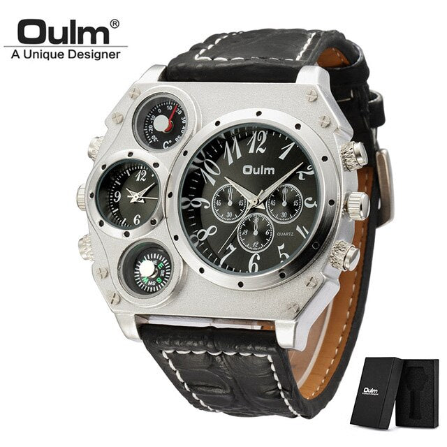 OULM Watch Men Quartz Sport Leather Strap Watches Big Dial Military Wristwatch Mens Clock Compass Decoration reloj hombre 2018