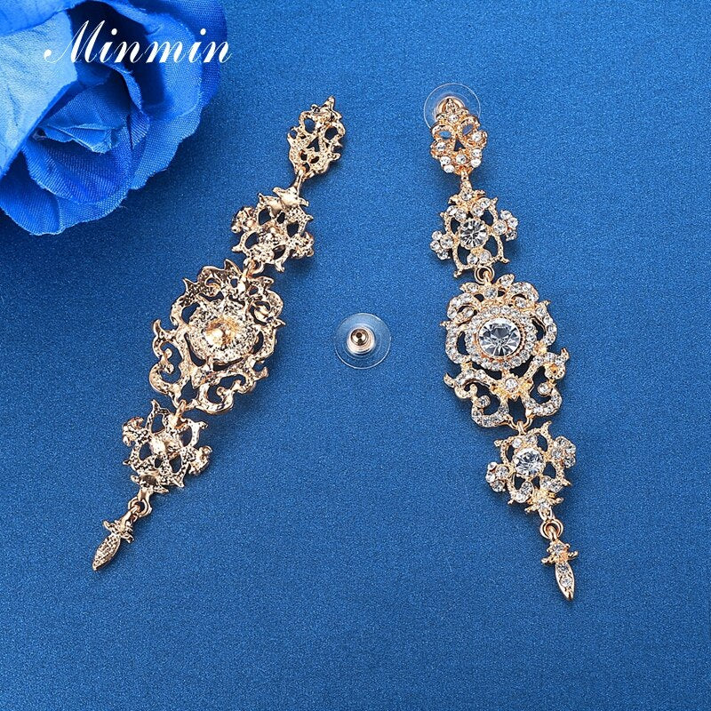 Minmin 2019 New Chandelier Shape Bridal Crystal Jewelry Sets for Women Earrings and Bracelet Sets Wedding Accessory EH162+SL037