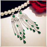 925 Sterling Drop Earrings For Women Artificial Emerald Vintage Fine Jewelry Cubic Zirconia Green Stone Luxury Eardrop Brincos