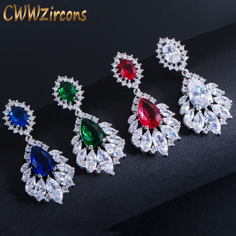 CWWZircons Elegant Chandelier AAA+ Cubic Zirconia Long Big Crystal Bridal Dangle Drop Earring for Wedding Jewelry CZ202