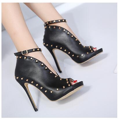 NEW Autumn Women Shoes 2021 Peep Toe Pumps High Heels Women's Shoes Ankle Boots Rivets Buckle Motorcycle Women's Pumps Aneikeh