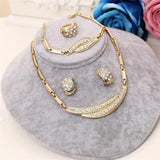 MINHIN Women Delicate Gold Bridal Jewelry Sets Rhinestone Pendant Collar Bracelet Crystal Earrings Rings Wedding Accessories