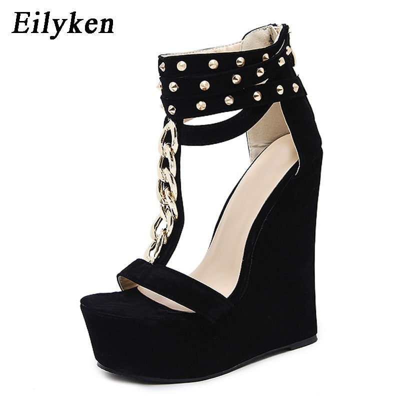 Eilyken 2022 New Gladiator Women Sandals High Heels Fashion Sandals Chain Platform Wedges shoes For Women