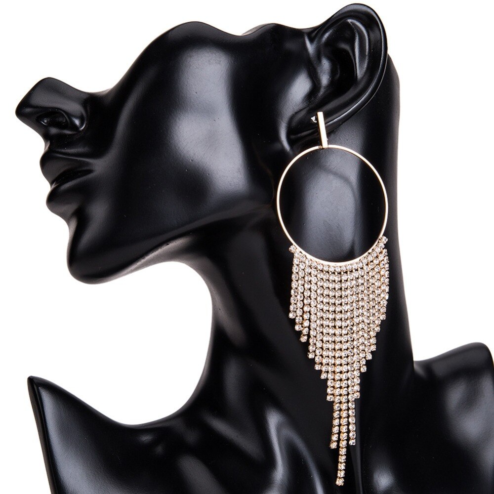 Long Rhinestone Evening Earrings For Women Fashion Bridal Crystal Dangle Earing Luxury Wedding Statement Party Jewelry