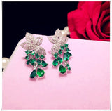 925 Sterling Drop Earrings For Women Artificial Emerald Vintage Fine Jewelry Cubic Zirconia Green Stone Luxury Eardrop Brincos