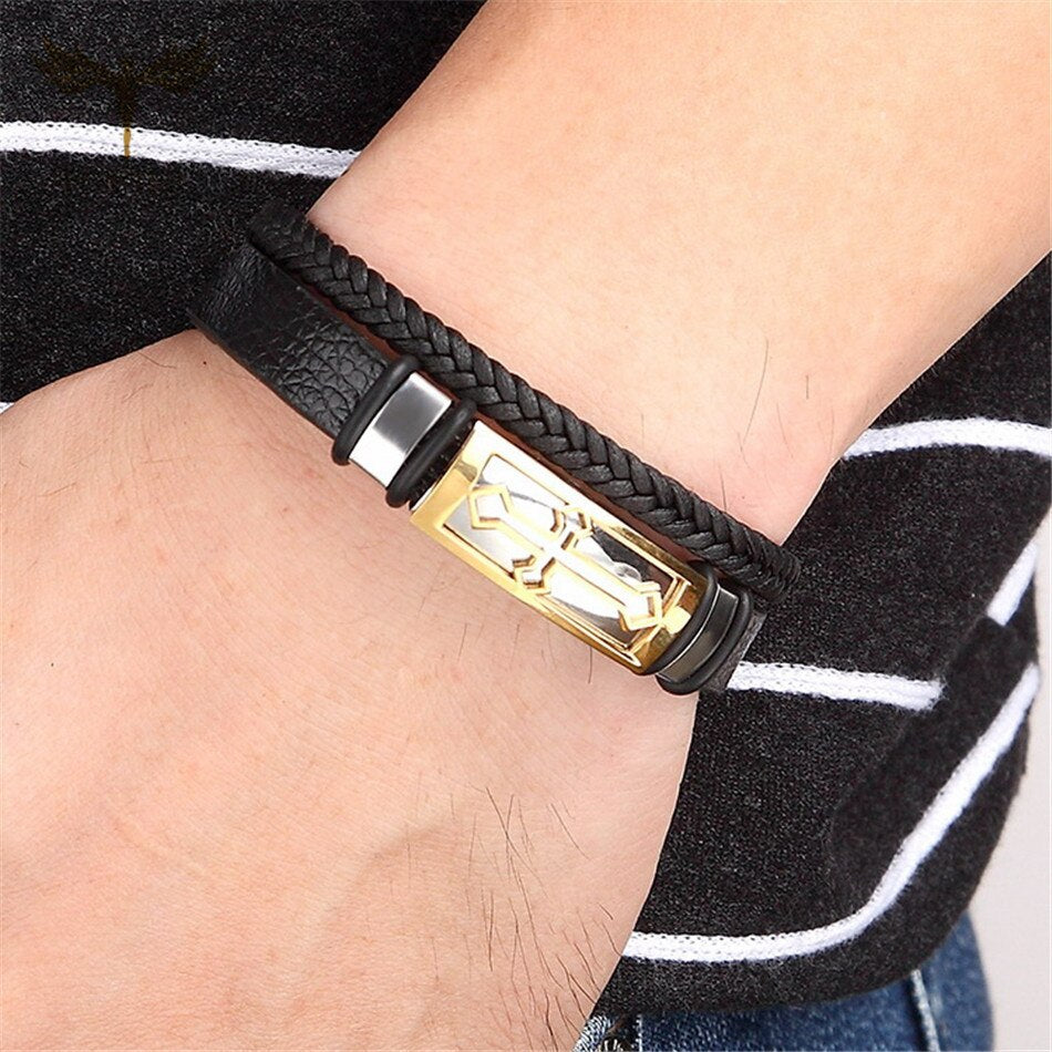 Vintage Cross Bracelet Men's Charm Jewelry Religious Bracelet Stainless Steel Clasp Silicone Bracelet