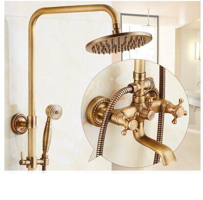 Wall Mounted Bathroom Rain Shower Set Antique Bronze Rainfall Shower with Hand Shower Brass Rain Shower Faucet Sets EL4003