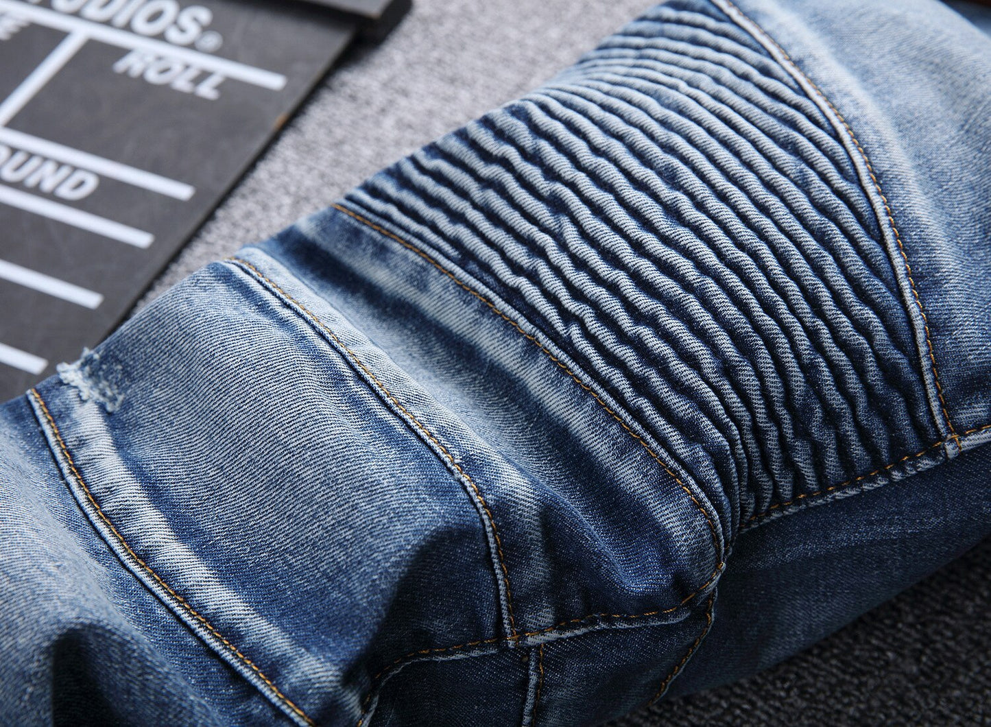 Trade Classic Retro Jeans Men Straight Slim Zipper Decoration Light Fold Skinny Denim Pants Fashion Stretch Hip Hop Jogger Jeans