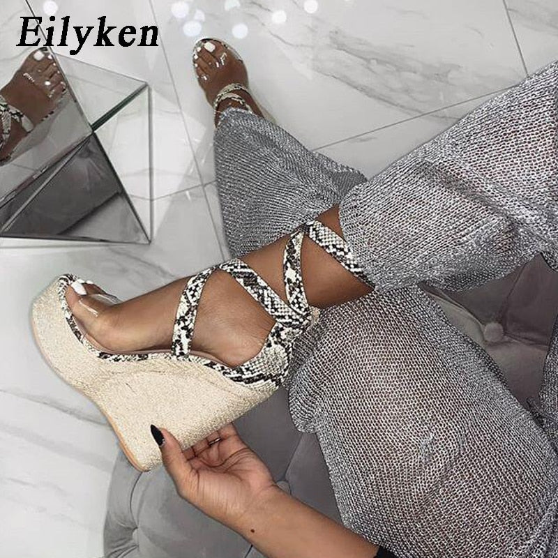 Eilyken Summer Women Platform Sandals Gladiator Fashion High heels Wedges Espadrilles shoes Ladies Open toe Sandals Serpentine