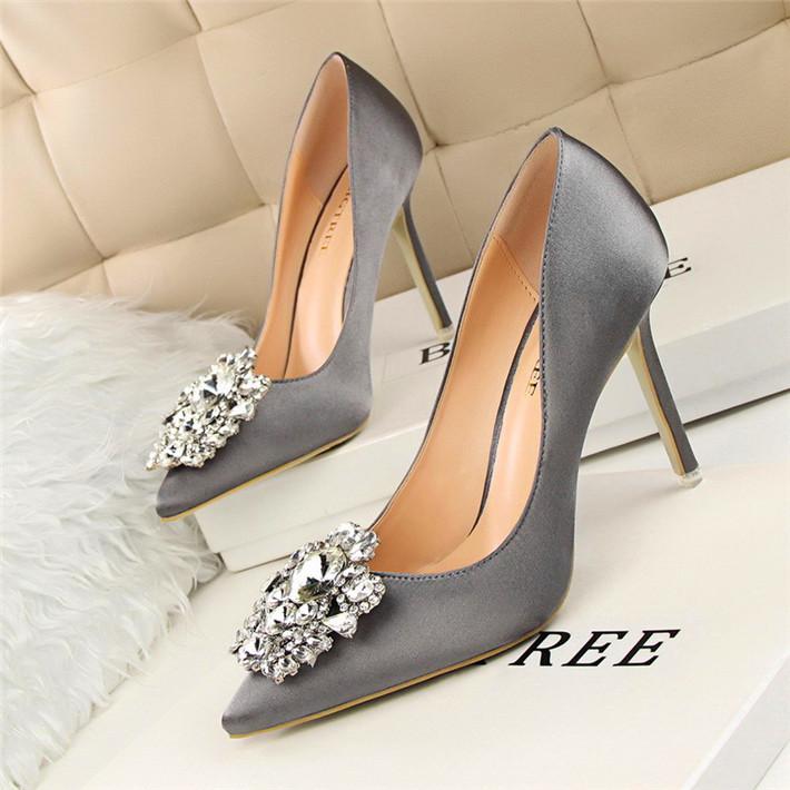 BIGTREE Flower Style Woman Wedding Bridal Shoes Sexy Pointed Toe Women Pumps Fashion Solid Silk Shallow High Heels 10cm Shoes