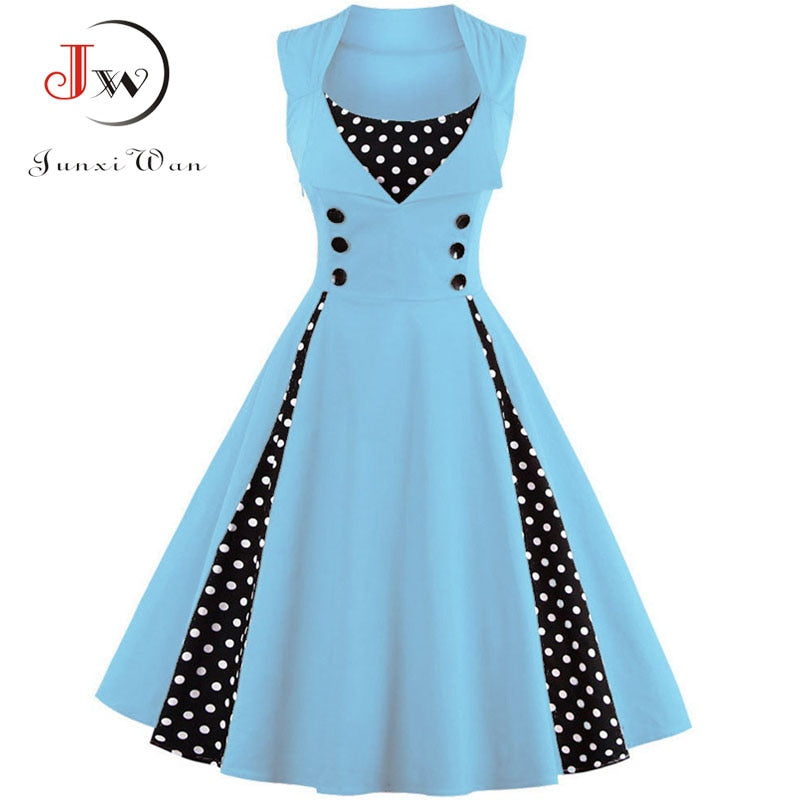 S-4XL Women Robe Retro  Vintage Dress 50s 60s Rockabilly Dot Swing Pin Up Summer Party Dresses Elegant Tunic Vestidos Casual