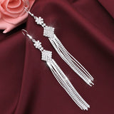 Hesiod Silver Color Women Earrings Full Crystal Long Tassel Leaf Star Pendant Earrings for Wedding Romantic Christmas Gifts