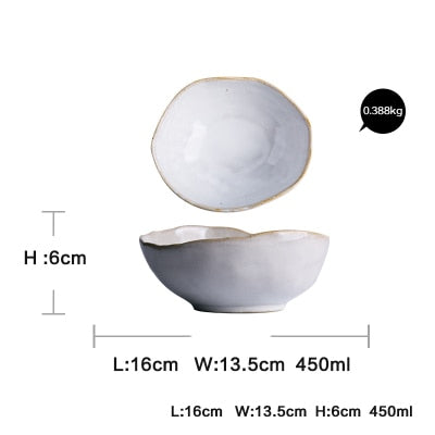 KINGLANG Quality Tableware Nordic Household Ceramics Irregular Shape Rice Salad Bowls Flat Dishes Shallow Desserts Dishes Plate