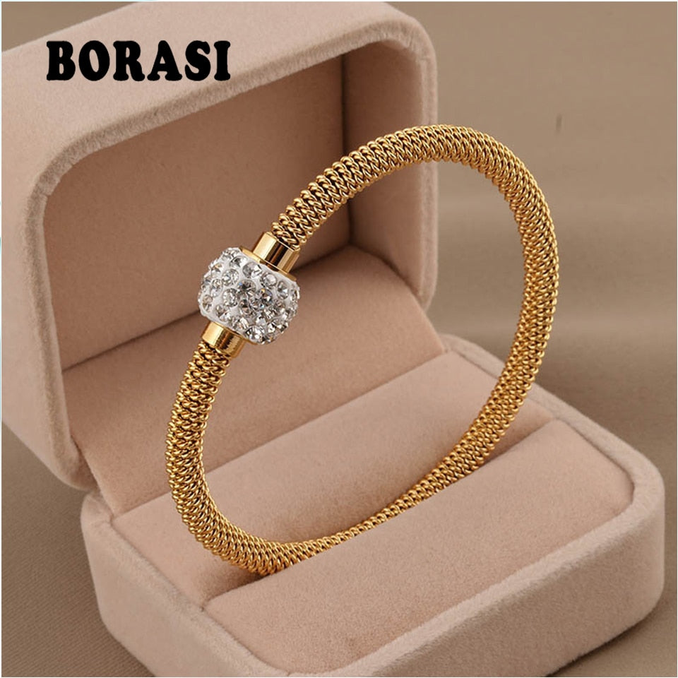 Fashion High Quality Charm Chic Valentine Gift Jewelry Stainless Steel Gold Women Distort Bracelets & Bangles