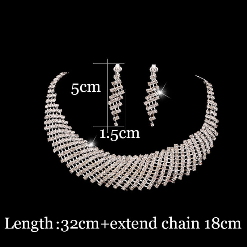 Gorgeous Fashion Choker Necklace for Women Earrings White Crystal Wedding Jewelery Nigerian Bridal Jewelry Sets Collar