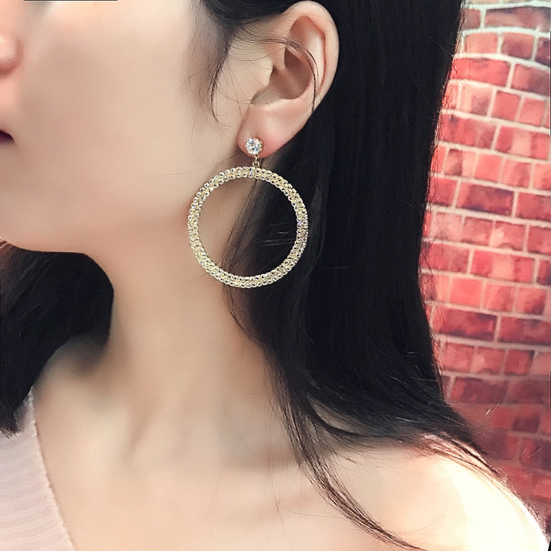 New Arrival Metal Hyperbole Round Women Dangle Earrings Fashion Female Korean Simple Jewelry Circle Earrings