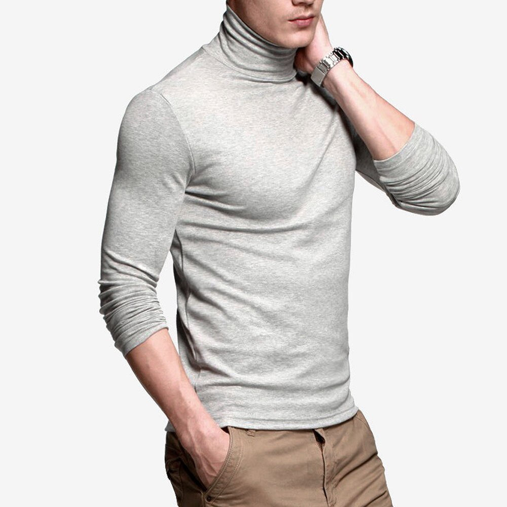 2021 New Men Fashion T Shirt Tees Slim Tops Male Stretch T-shirt Turtleneck Long Sleeve Tee Shirts High Collar Men's Cotton Tees