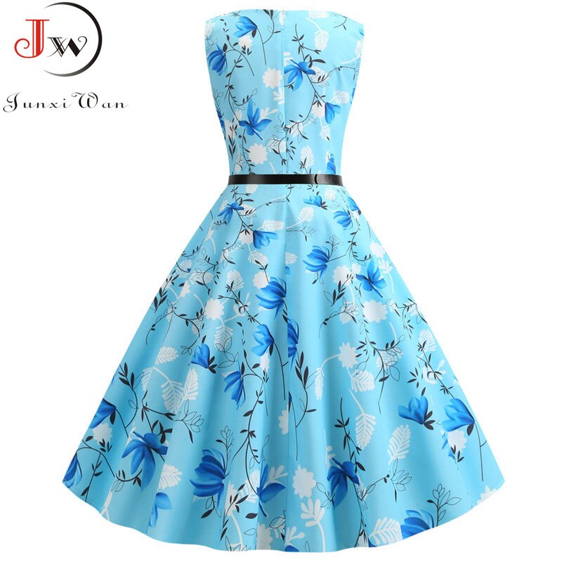 Summer Dress Women Sleeveless Floral Print Vintage Dress Casual Tank Retro 50s 60s Robe Rockabilly Chic Party Dresses Vestidos