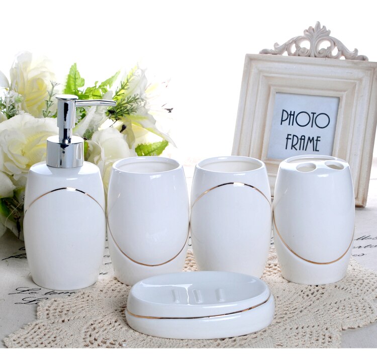 5 Pcs/Set European Bathroom Set Ceramic Wash Bathroom Supplies Set Toothbrush Cup Mouthwash Cup Wedding Gift