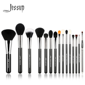 Jessup Pro 15pcs Makeup Brushes Set Black/Silver Cosmetic Make up Powder Foundation Eyeshadow Eyeliner Lip Brush Tool beauty
