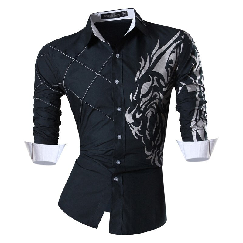 Jeansian Men's Fashion Dress Shirts Casual Long Sleeve Slim Fit Tatoo Stylish Z030