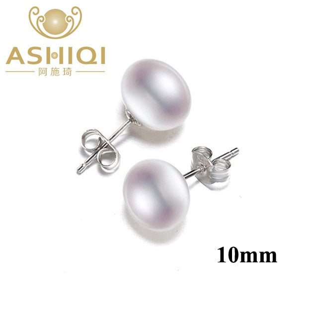 ASHIQI Natural Freshwater Pearl Stud Earrings 2021 Trendy for Women Real 925 Sterling Silver Jewelry Gift Wholesale