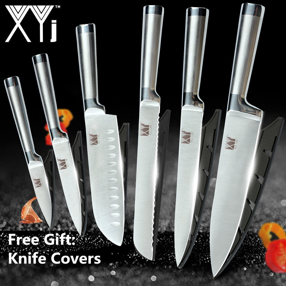 XYj Stainless Steel Kitchen Knives Set Fruit Paring Utility Santoku Chef Slicing Bread Japanese Kitchen Knife Set Accessories