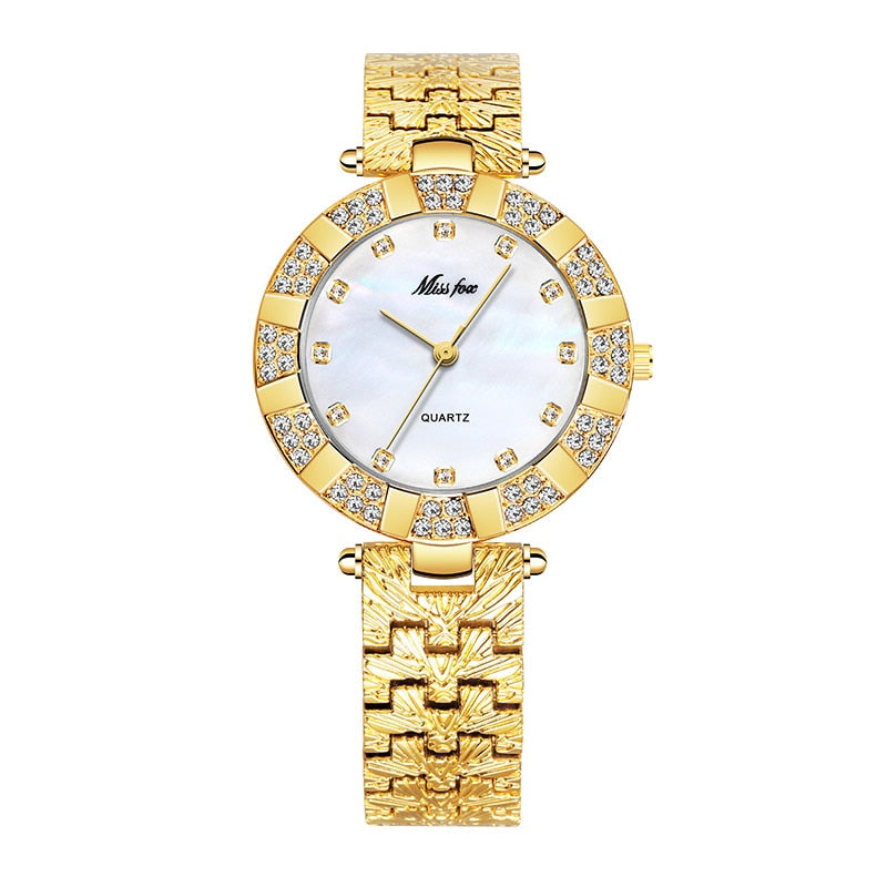 MISSFOX Women Watches Luxury Brand Fashion Casual Ladies Watch Women Quartz Diamond Geneva Lady Bracelet Wrist Watches For Women