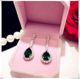 925 Sterling Drop Earrings For Women Artificial Emerald Vintage Fine Jewelry Cubic Zirconia Green Stone Luxury Eardrop Brincos