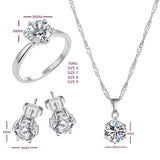 2020 Hot Sale Silver Color Fashion Jewelry Sets Cubic Zircon Statement Necklace & Earrings Rings Wedding Jewelry for Women Gift