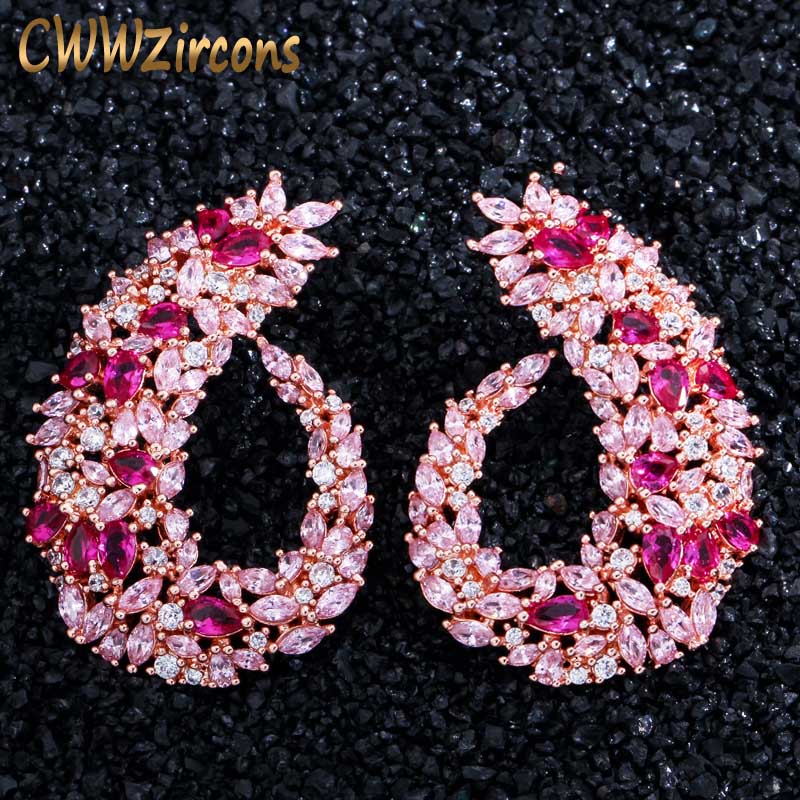 CWWZircons Sparking Cubic Zirconia Silver Color Women Big Flower Hoop Earrings for Brides Wedding Jewelry Accessories CZ416