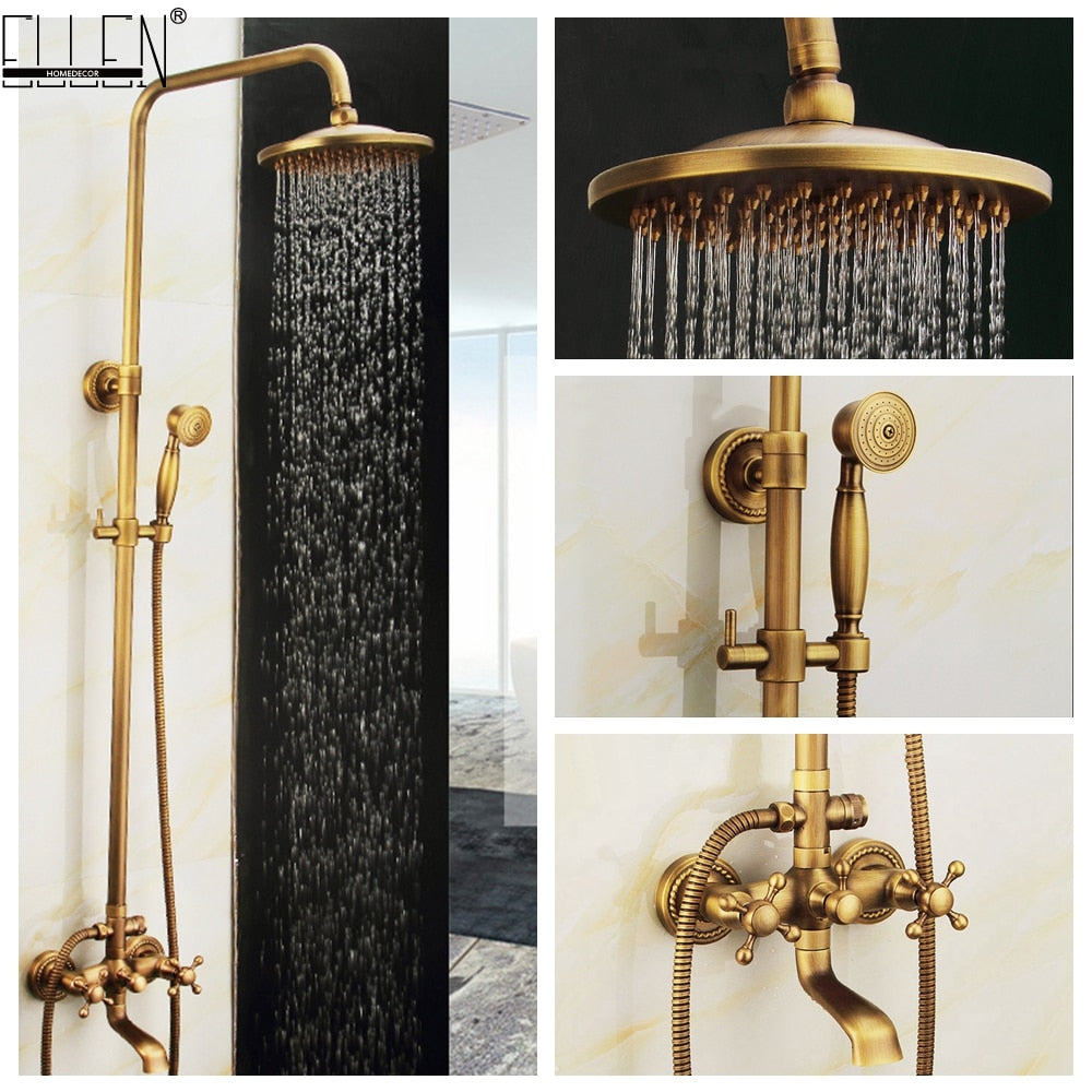 Wall Mounted Bathroom Rain Shower Set Antique Bronze Rainfall Shower with Hand Shower Brass Rain Shower Faucet Sets EL4003