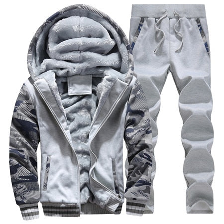 Winter Inner Fleece Hoodies Men New Casual Hooded Warm Sweatshirts Male Thicken Tracksuit 2PC Jacket+Pant Men Moleton Masculino