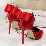 2019 Bow Women Shoes Pointed Toe Pumps Dress Shoes High Heels Boat Shoes Wedding Shoes tenis feminino Side with Plus size 34-43