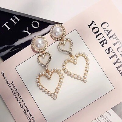 2019 New Arrival Metal Classic Geometric Women Dangle Earrings Korean Crystal Earrings Temperament Long Pearl Fairy Jewelry